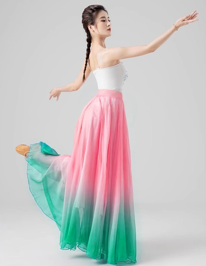ZX Z&X Lyrical Dance Skirt Gradient Color Sheer Long Flowy Skirts Modern Ballet Costumes for Ballerinas Photography Performance Pink Green - Image 4